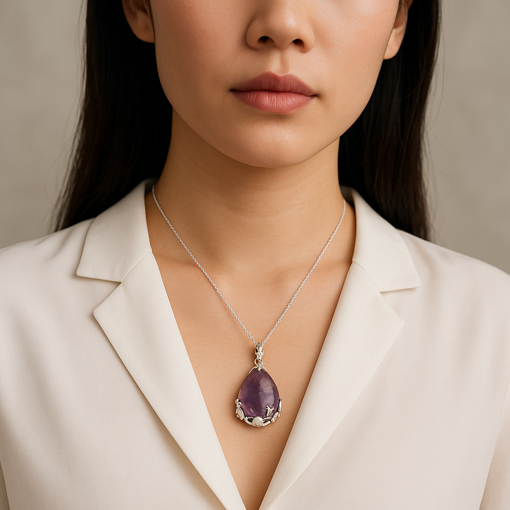 Handcrafted Teardrop Amethyst Gemstone Pendant – Serenity & Style Unearthed