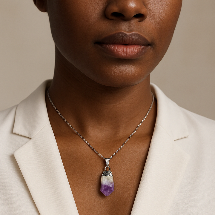 Collier avec pendentif en améthyste naturelle fabriqué à la main