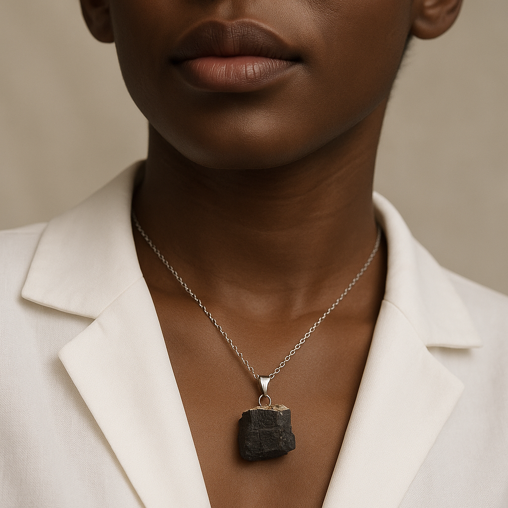 Collier avec pendentif en tourmaline noire naturelle fabriqué à la main