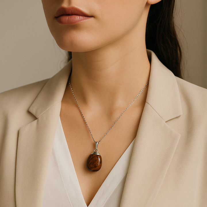 Collier avec pendentif en pierre précieuse œil de tigre naturelle fabriqué à la main