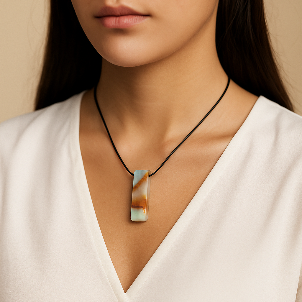 Handcrafted Natural Amazonite Metal Free Pendant Necklace for Sensitive Skin