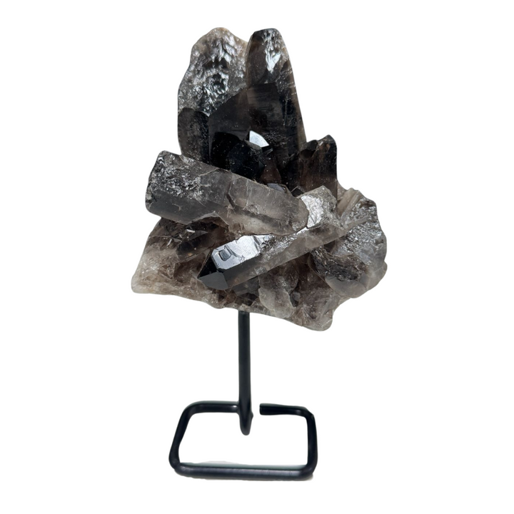 Large Smoky Quartz on Metal Stand – Grounding Crystal for Protection & Inner Peace (6"–7.5")