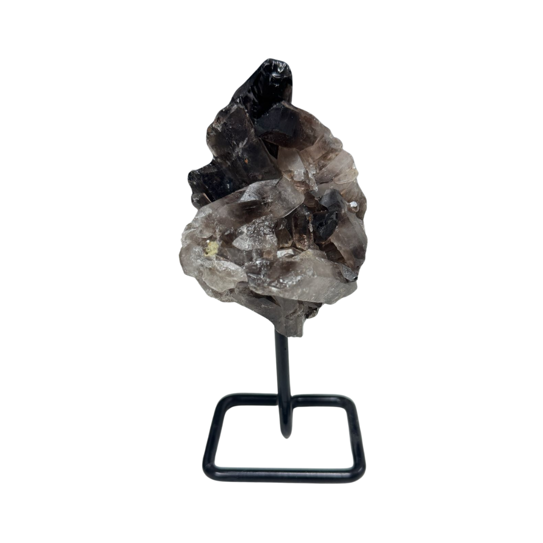 Cristal de cuarzo ahumado natural sobre soporte de metal: decoración con piedras preciosas curativas, regalos para terapia de meditación