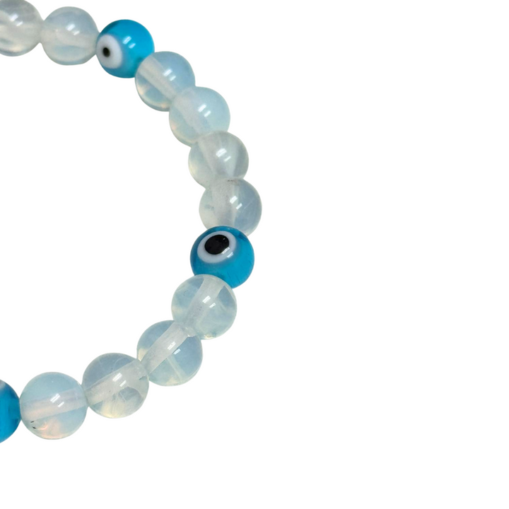 Evil Eye & Opalite Protection Bracelet – Energy Shield & Intuition Enhancer