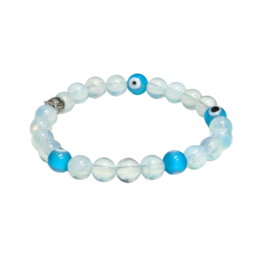 Evil Eye & Opalite Protection Bracelet – Energy Shield & Intuition Enhancer