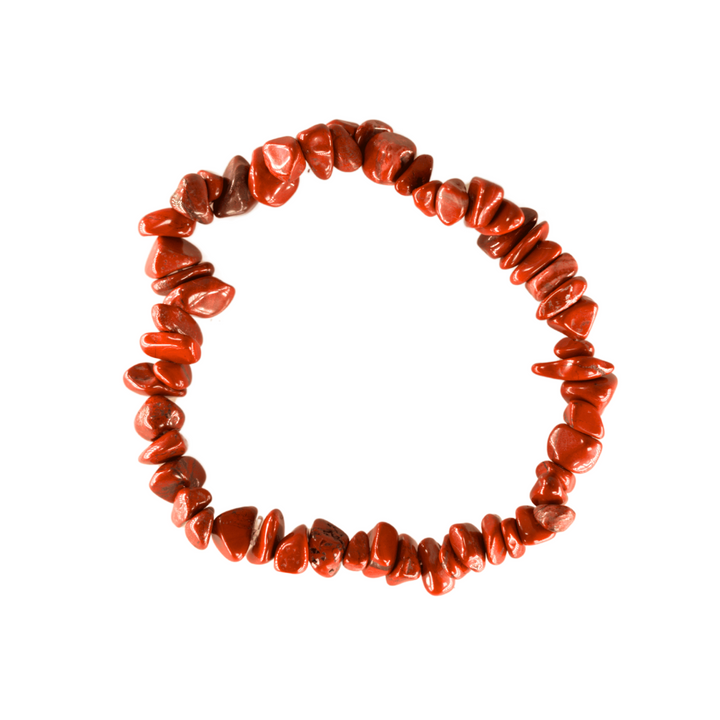 Pulsera de jaspe rojo natural en chips (sin metal, 5-8 mm)