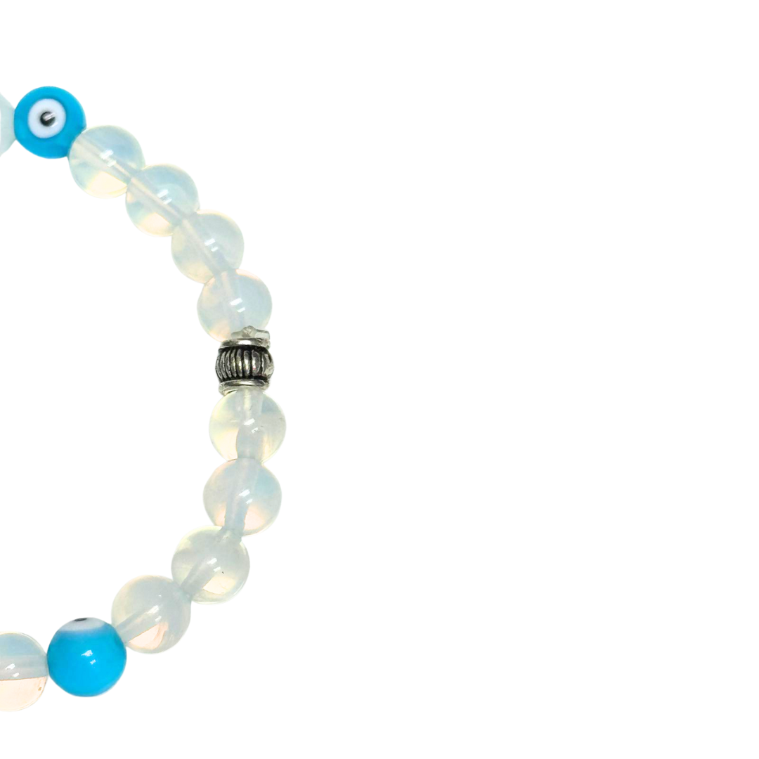 Evil Eye & Opalite Protection Bracelet – Energy Shield & Intuition Enhancer