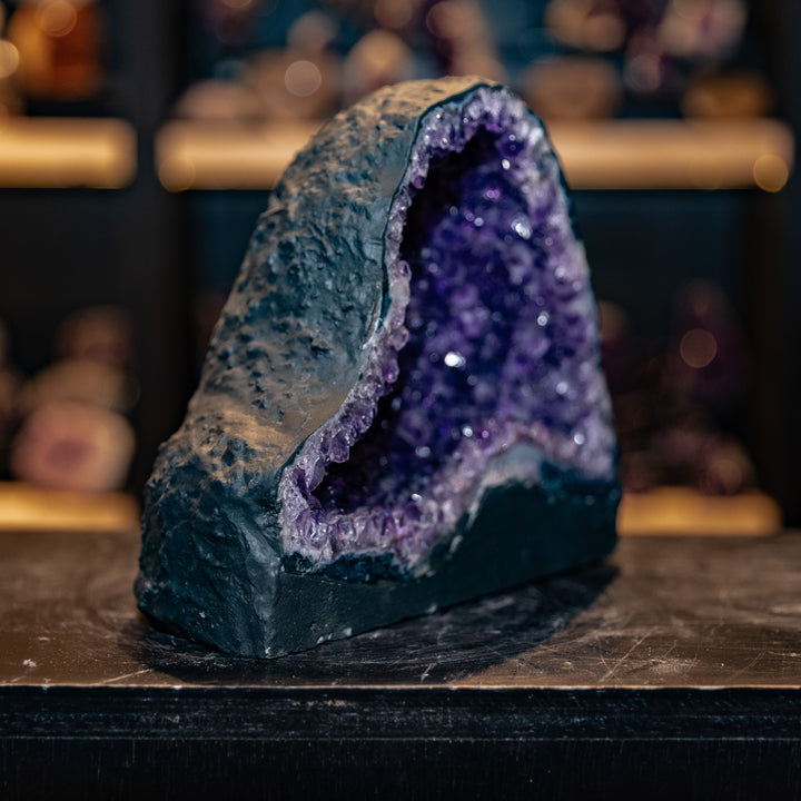Organic Shaped Amethyst Cathedral Geode | 6.3kg Deep Purple Brazilian Crystal | Thick Blue Agate Rim & Free-Form Cave