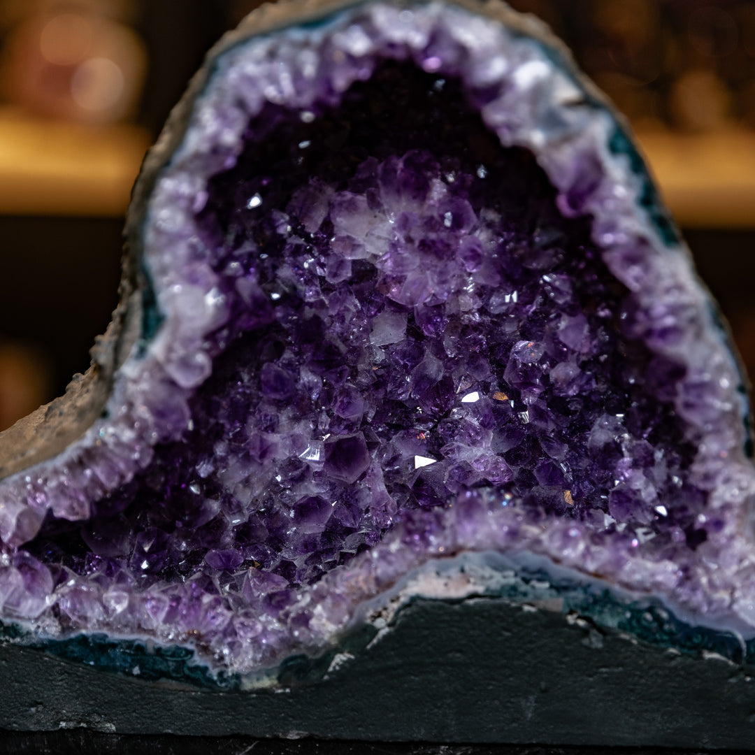 Organic Shaped Amethyst Cathedral Geode | 6.3kg Deep Purple Brazilian Crystal | Thick Blue Agate Rim & Free-Form Cave