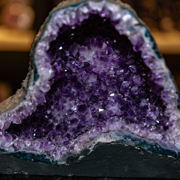 Organic Shaped Amethyst Cathedral Geode | 6.3kg Deep Purple Brazilian Crystal | Thick Blue Agate Rim & Free-Form Cave