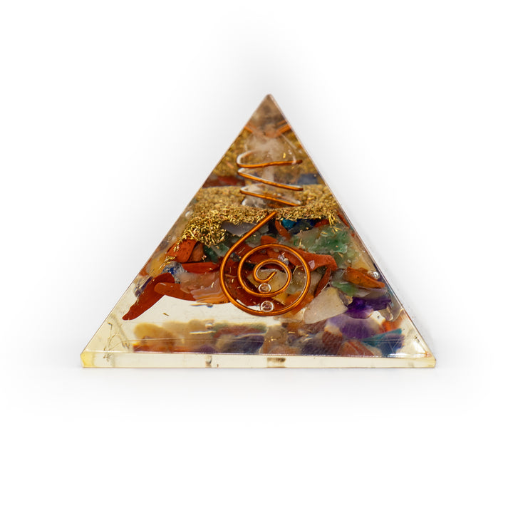 Chakra Orgonite Pyramid with Copper Spiral – Energy Cleanser & Spiritual Alignment Tool
