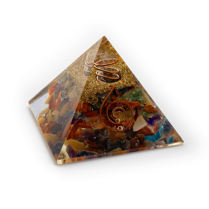 Chakra Orgonite Pyramid with Copper Spiral – Energy Cleanser & Spiritual Alignment Tool