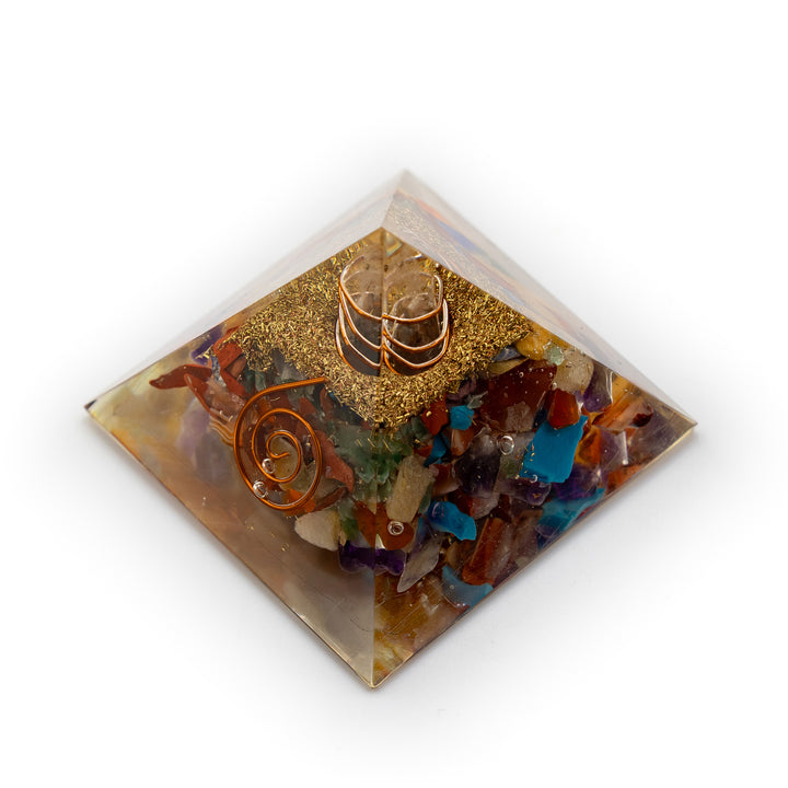 Chakra Orgonite Pyramid with Copper Spiral – Energy Cleanser & Spiritual Alignment Tool