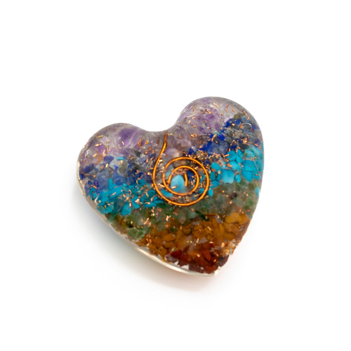 Chakra Orgonite Heart with Gold Symbol – Energy Alignment & Vibrational Harmony