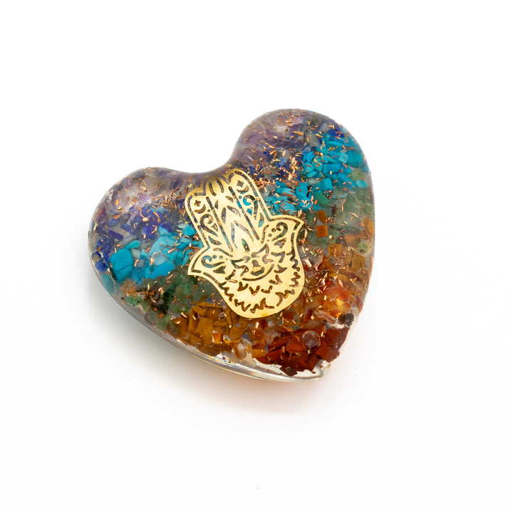 Chakra Orgonite Heart with Gold Symbol – Energy Alignment & Vibrational Harmony
