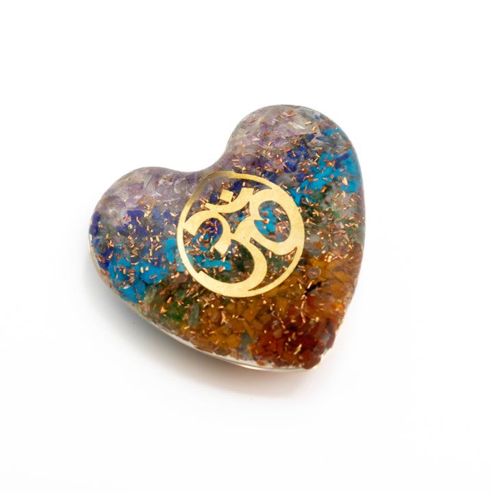 Chakra Orgonite Heart with Gold Symbol – Energy Alignment & Vibrational Harmony