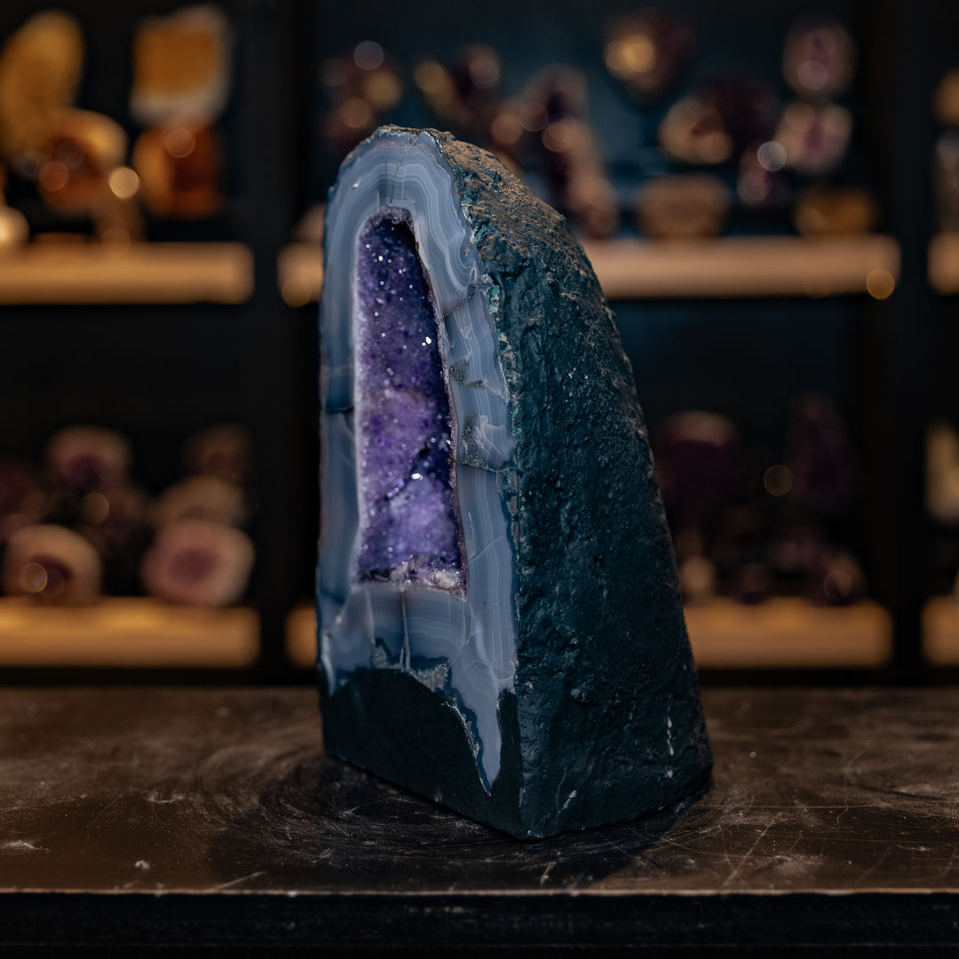 Amethyst Cathedral Geode with Thick Agate Banding (6.9 KG) – Polished Standing Crystal Decor