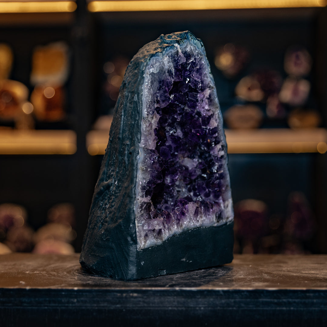 Deep Purple Amethyst Cathedral Geode - 5.7kg – Tapered Mountain Shape with High-Quality Dark Druzy