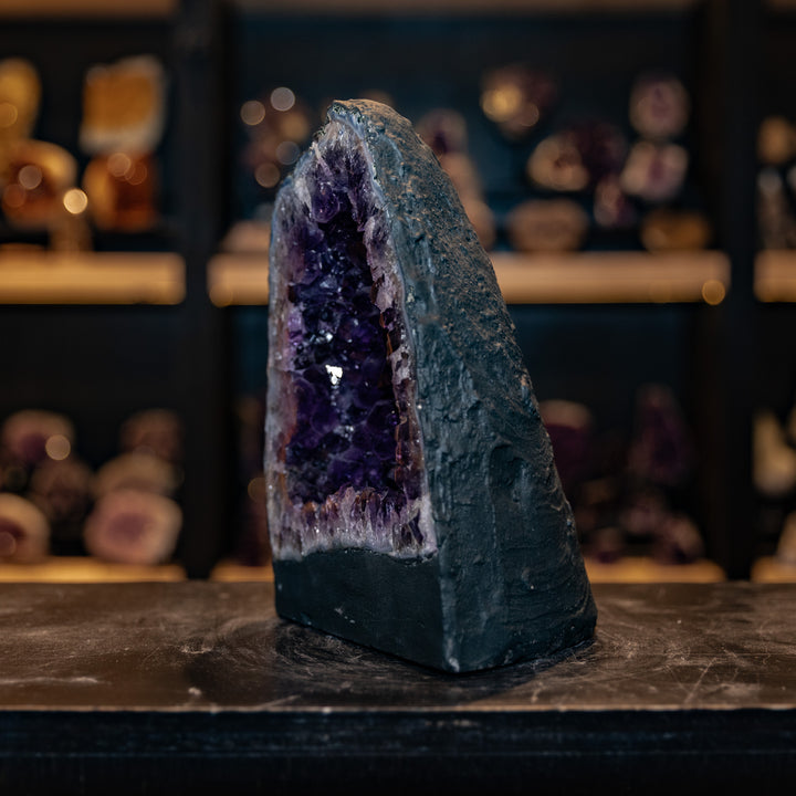Deep Purple Amethyst Cathedral Geode - 5.7kg – Tapered Mountain Shape with High-Quality Dark Druzy