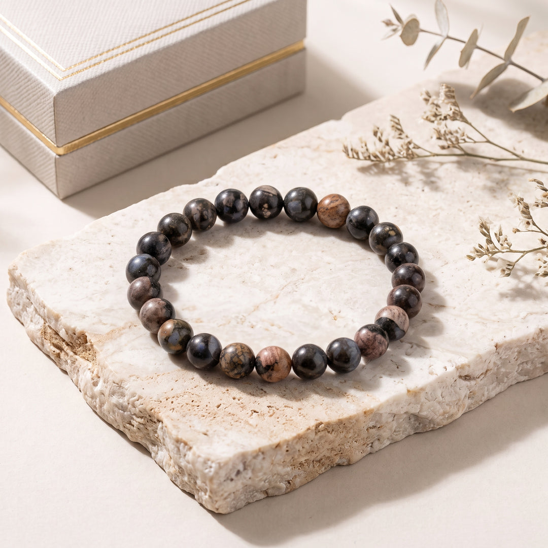 Glaucophane & African Blue Opal Llanite Metal-Free Stretch Bracelet – 8mm Natural Stone Jewelry