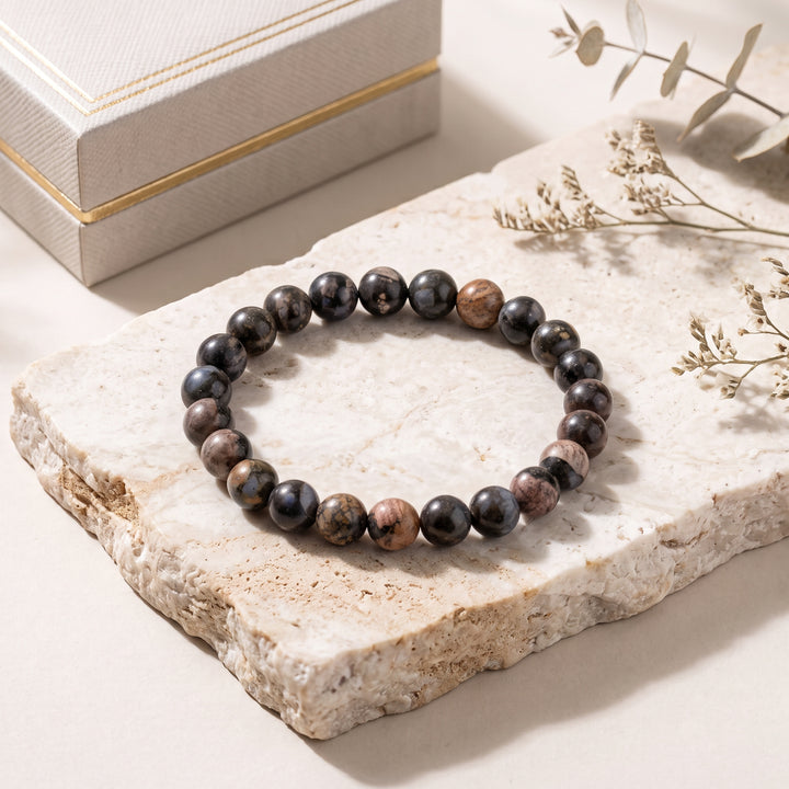 Glaucophane & African Blue Opal Llanite Metal-Free Stretch Bracelet – 8mm Natural Stone Jewelry