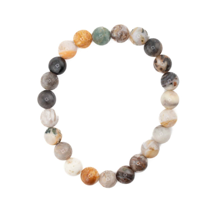 Bamboo Leaf Agate Metal-Free Stretch Bracelet – 8mm Natural Earth Stone Jewelry