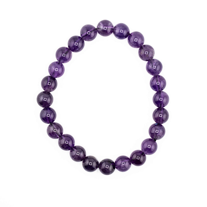 Pulsera elástica de amatista natural (sin metal), joyería de cuarzo morado de 8 mm