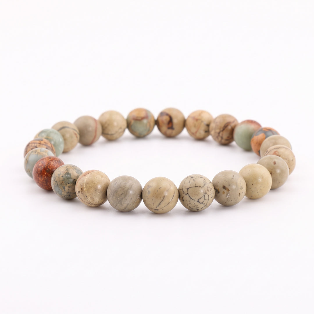 Aqua Terra Jasper Metal-Free Stretch Bracelet – 8mm Calming Earth & Sea Stone Jewelry