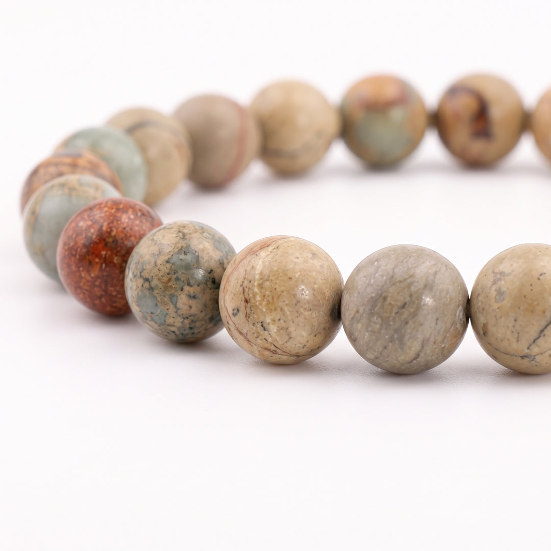 Aqua Terra Jasper Metal-Free Stretch Bracelet – 8mm Calming Earth & Sea Stone Jewelry