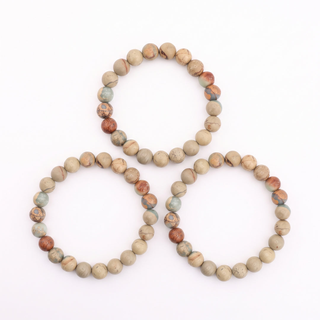 Aqua Terra Jasper Metal-Free Stretch Bracelet – 8mm Calming Earth & Sea Stone Jewelry