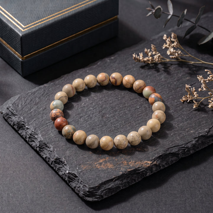 Aqua Terra Jasper Metal-Free Stretch Bracelet – 8mm Calming Earth & Sea Stone Jewelry