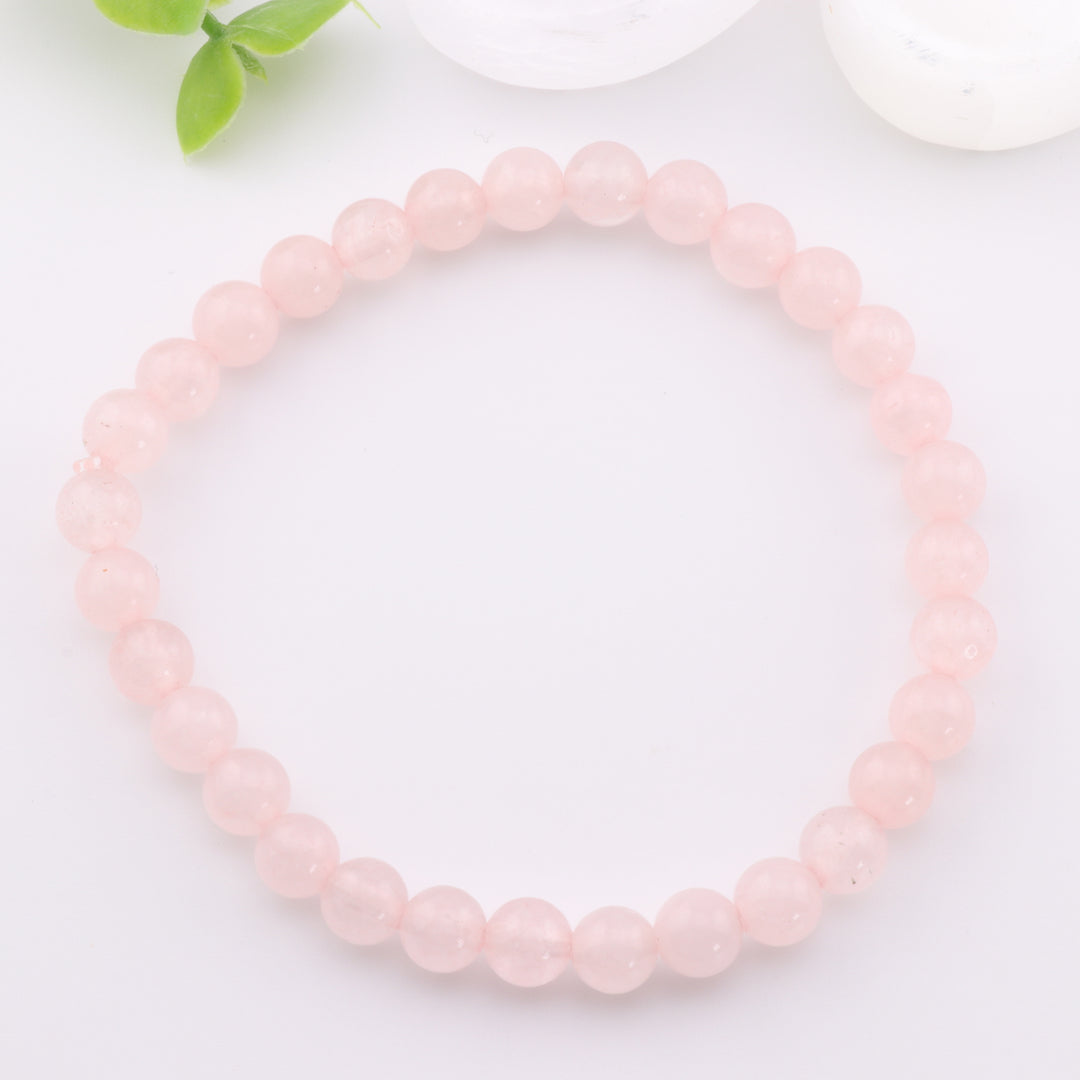 Natural Rose Quartz Gemstone Bracelet - Metal Free, 6mm - Stone of Love, Heart's Delight