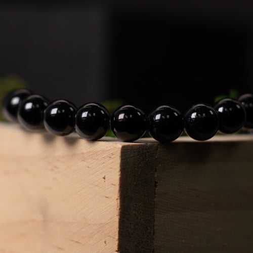 Natural Black Tourmaline Bracelet - 8mm, Metal-Free - Energy Balancing Jewelry