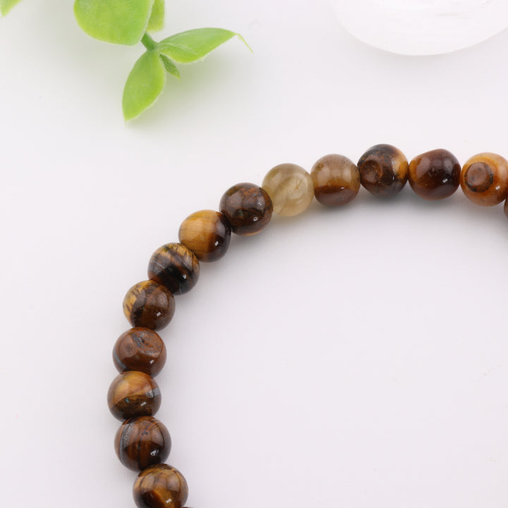 Natural Tiger Eye Gemstone Bracelet - Metal Free, 6mm - Gemstone Confidence Bracelet