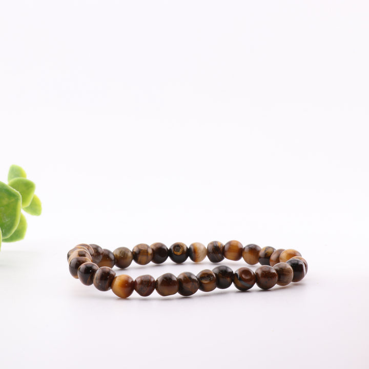 Natural Tiger Eye Gemstone Bracelet - Metal Free, 6mm - Gemstone Confidence Bracelet