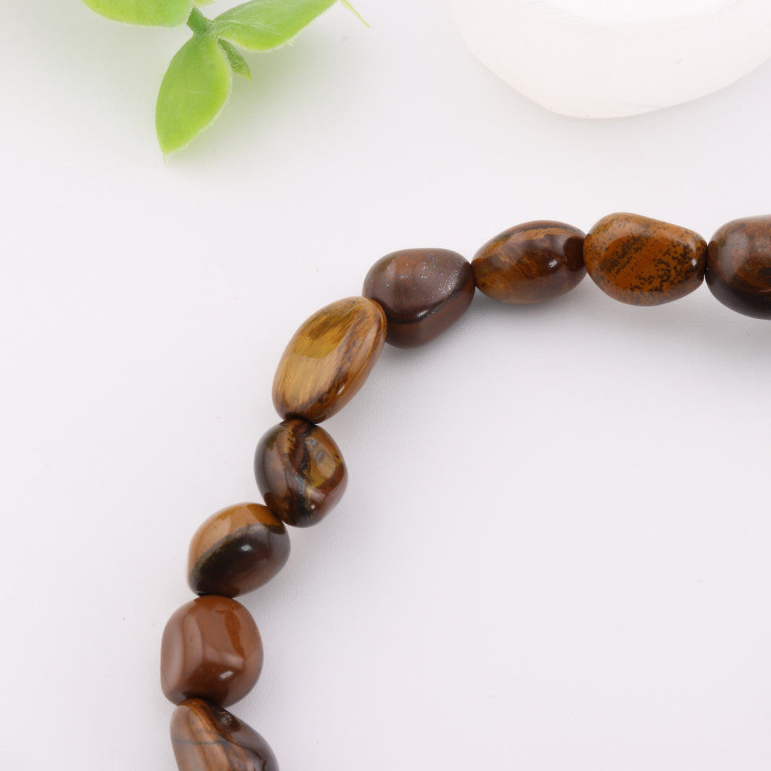 Natural Tiger Eye Freeform Bracelet - Metal Free, 6-8mm - Golden Brown Luster & Healing Energy