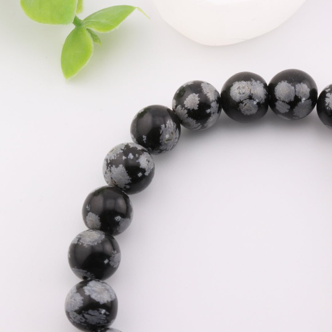 Natural Snowflake Obsidian Bracelet, Metal-Free 8mm Accessory