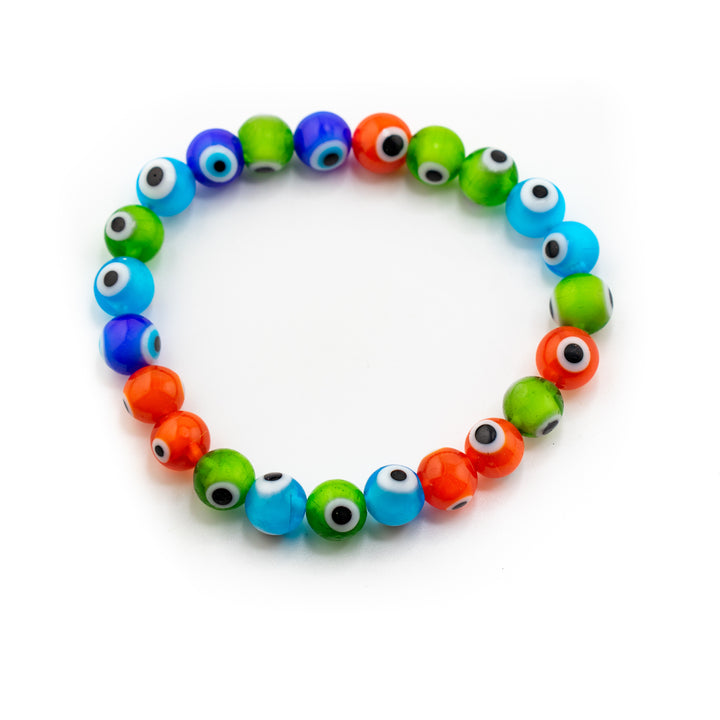 Bracelet Nazar/Mauvais Œil en verre multicolore, perles de 8 mm - Charm &amp; Protect