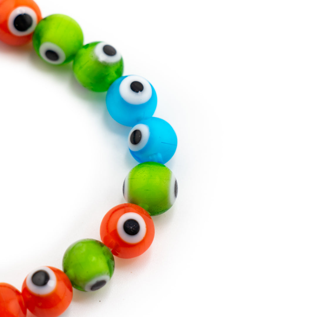 Bracelet Nazar/Mauvais Œil en verre multicolore, perles de 8 mm - Charm &amp; Protect