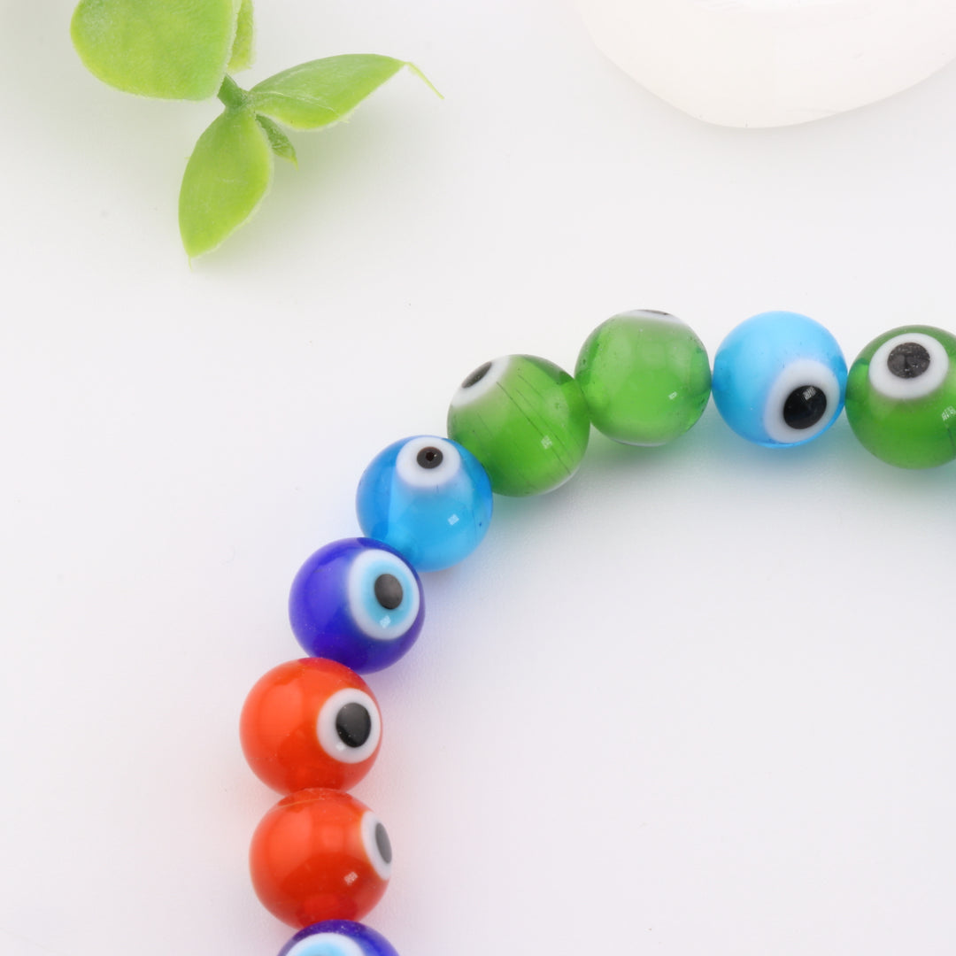 Multi-Colored Lampwork Glass Evil Eye/Nazar Bracelet, 8mm Beads - Charm & Protect