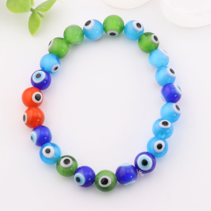 Multi-Colored Lampwork Glass Evil Eye/Nazar Bracelet, 8mm Beads - Charm & Protect