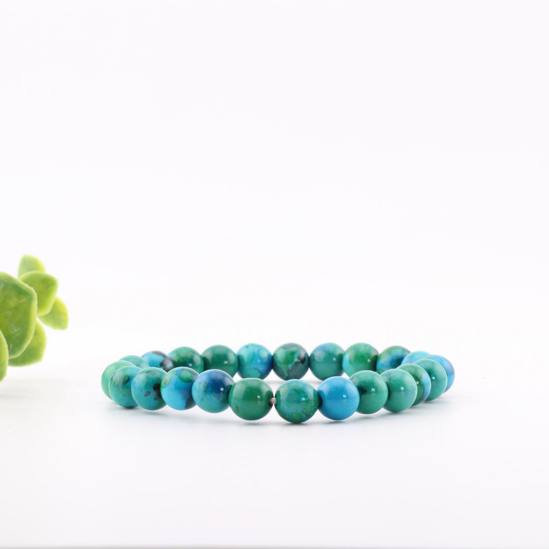 Natural Chrysocolla Gemstone Bracelet - Metal Free, 8mm - Tranquil Energy Stone