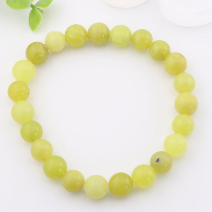 Natural New Mountain Jade Bracelet - Metal Free, 8mm - Harmonizing, Serenity Stone