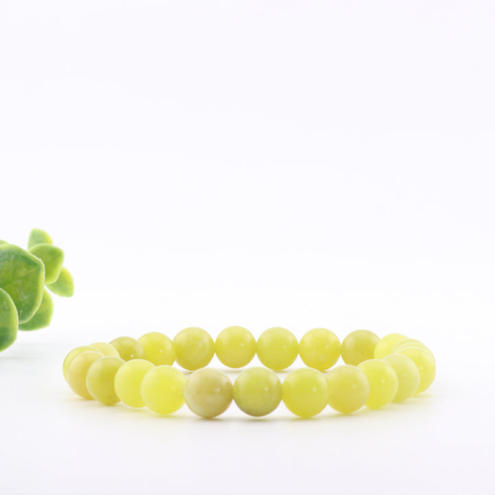 Natural New Mountain Jade Bracelet - Metal Free, 8mm - Harmonizing, Serenity Stone