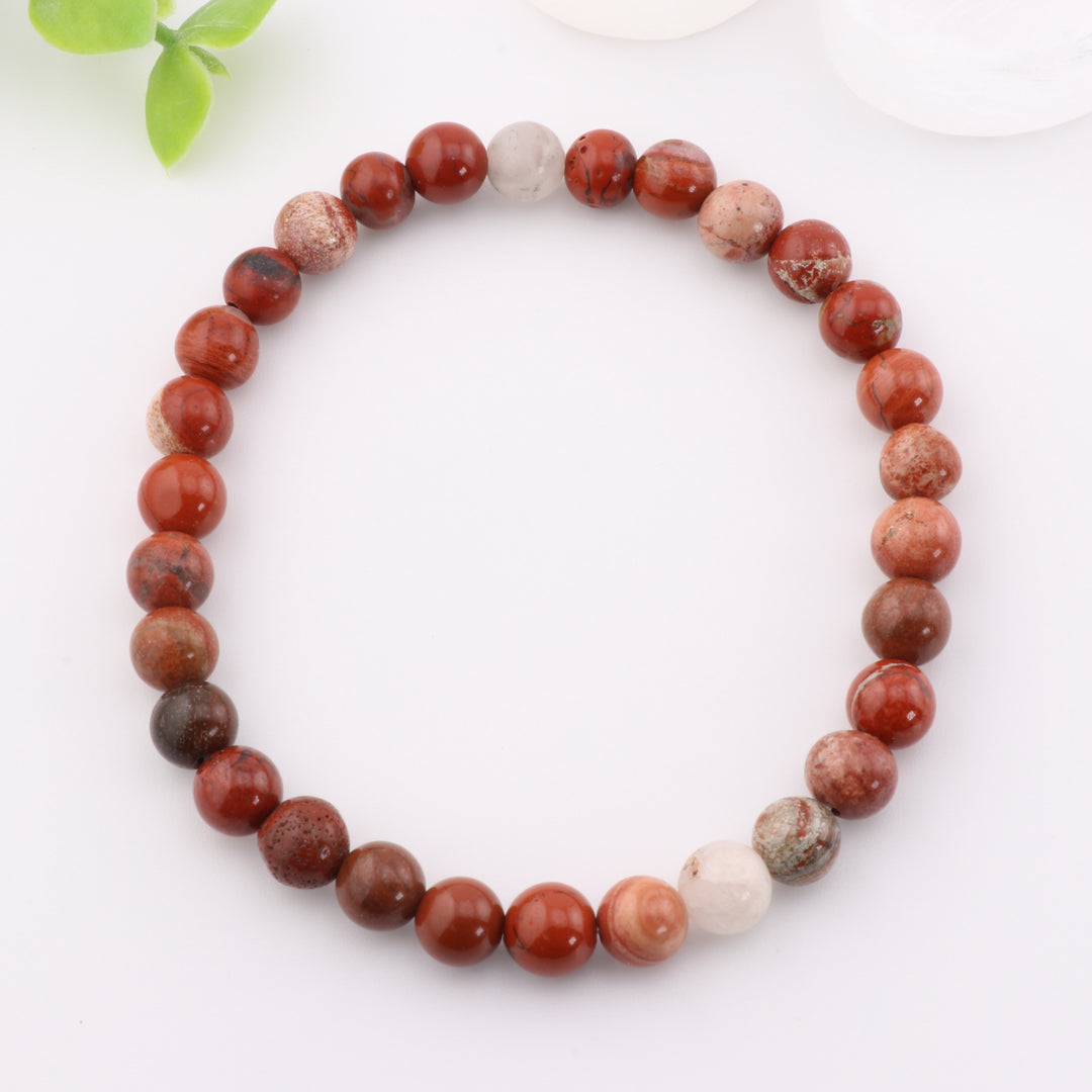 Natural Red Jasper Bracelet - Metal-Free, 6mm Beads, Energy Balancing