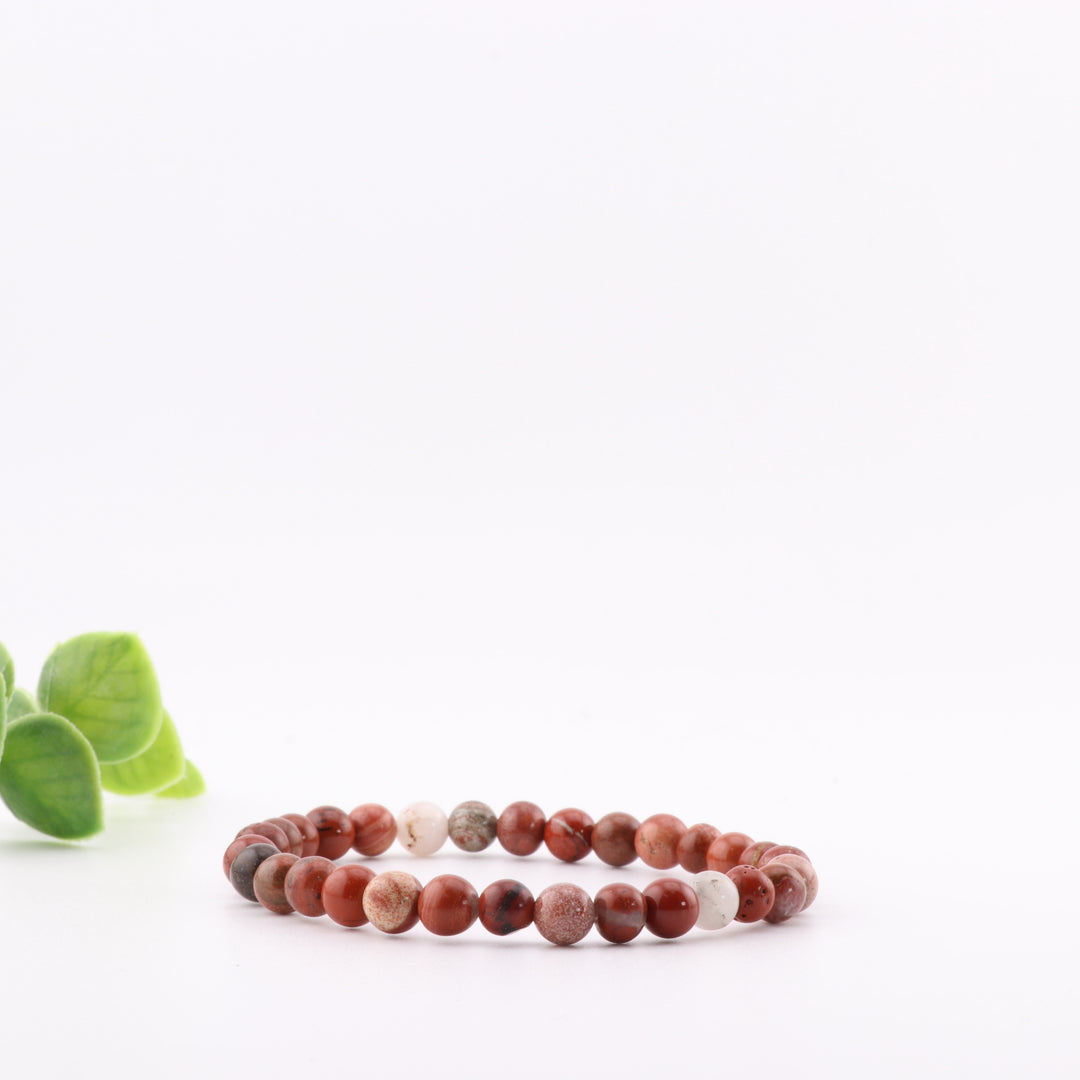 Natural Red Jasper Bracelet - Metal-Free, 6mm Beads, Energy Balancing