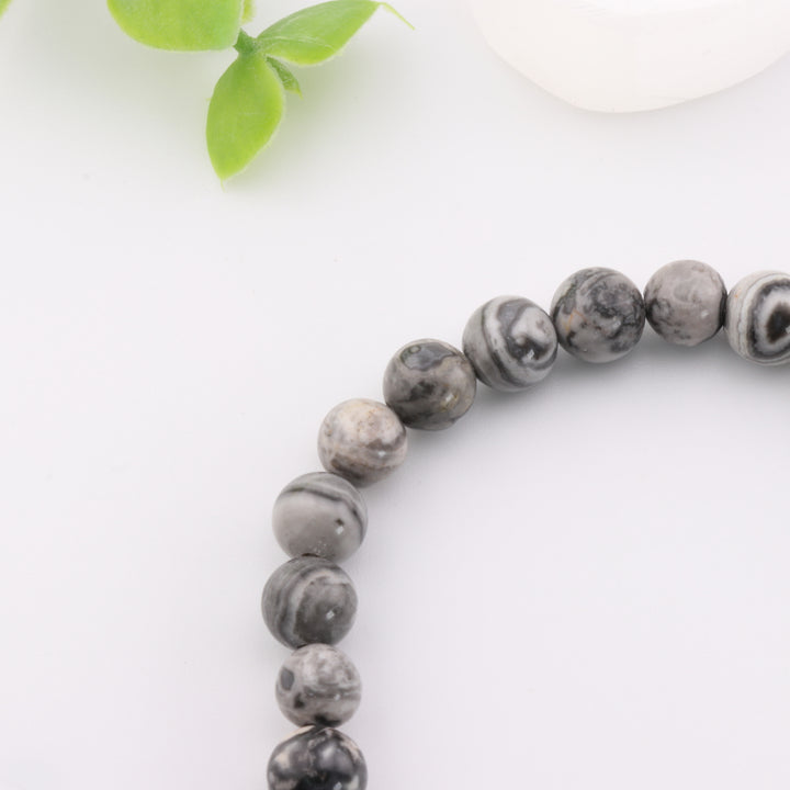 Natural Map Stone/Picasso Jasper Bracelet - Metal Free, 6mm - Jasperite, Picasso Marble