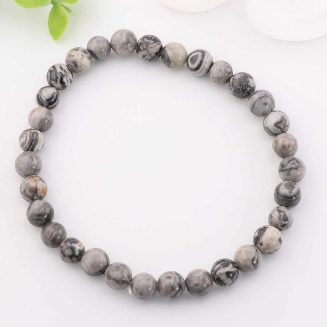 Natural Map Stone/Picasso Jasper Bracelet - Metal Free, 6mm - Jasperite, Picasso Marble