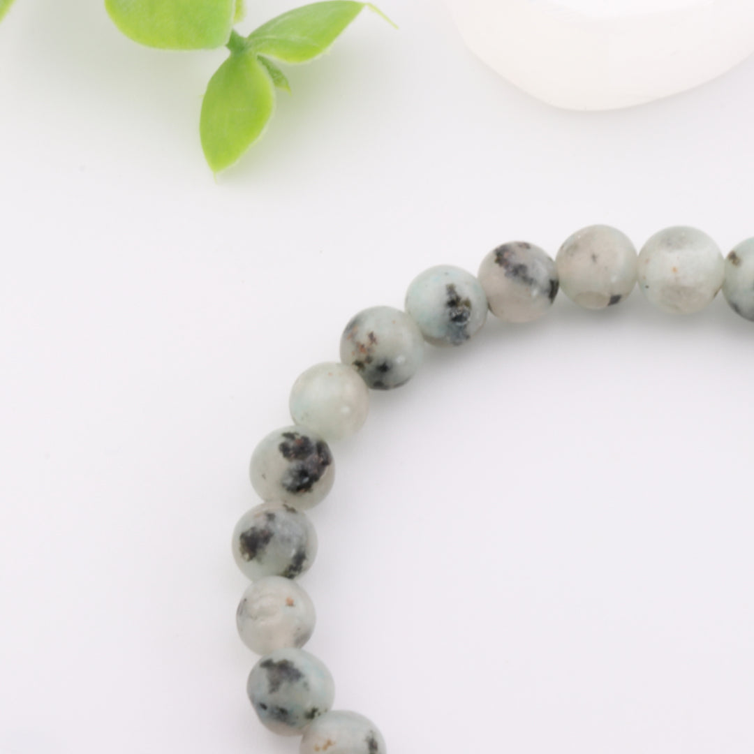 Handcrafted Natural Sesame & Kiwi Jasper Bracelet - Metal Free, 6 mm - Heliotrope, Rainforest Jasper