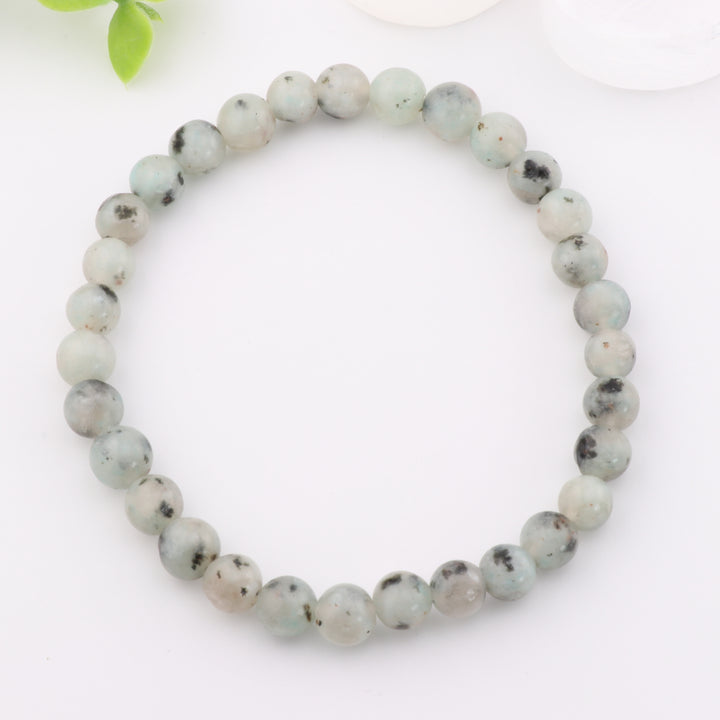 Handcrafted Natural Sesame & Kiwi Jasper Bracelet - Metal Free, 6 mm - Heliotrope, Rainforest Jasper